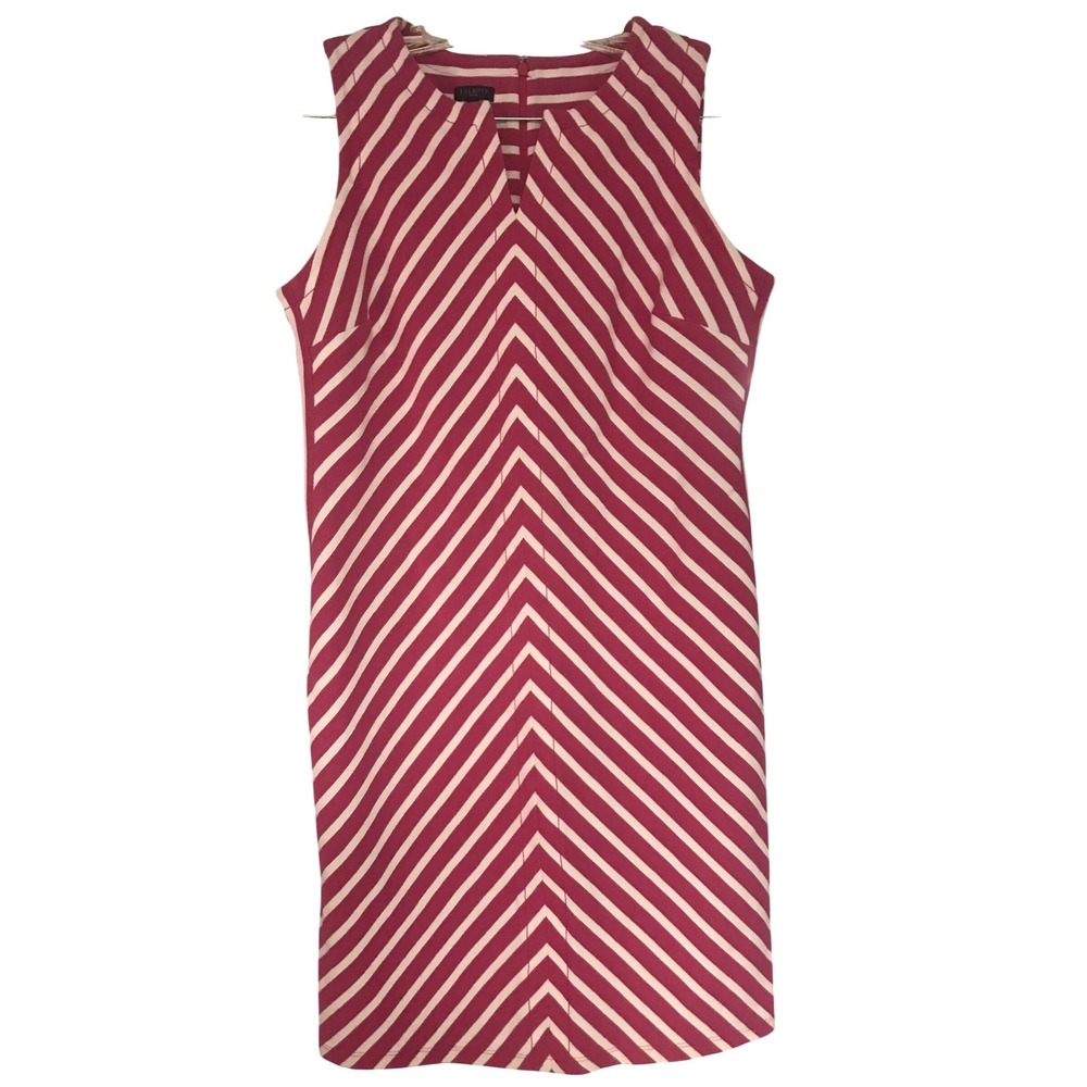 Talbots Petite Striped V Neck Sleeveless Sheath Dress Womens‎ LP Pink White